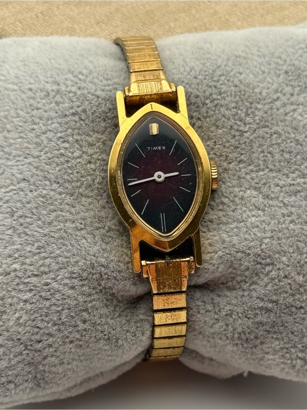 Vintage Timex Gold Tone Ladies Watch with Black Dial